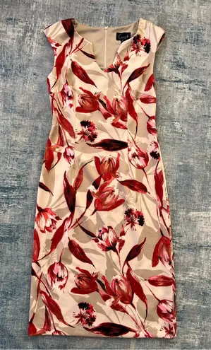 Connected Apparel Off White Taupe Red Floral Sleeveless Dress Size 4