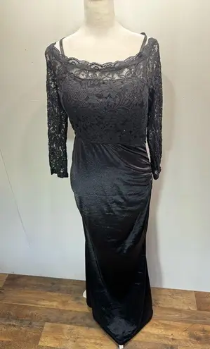 Black Full Length Dress Lace Top On Off Shoulder Bodycon Angel Fashions Formal Size L