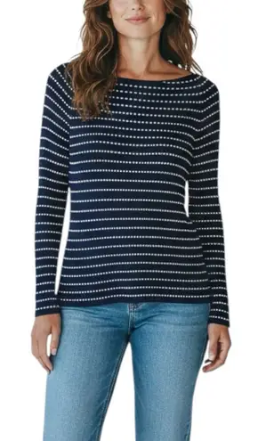 Giorgio Armani Blue and White Striped Long Sleeve Knit Top 44 US LARGE