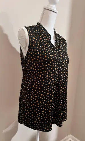 Claudia Richards Women’s Workwear Black/ Brown Polka Dot Sleeveless Collared Blouse Size Medium
