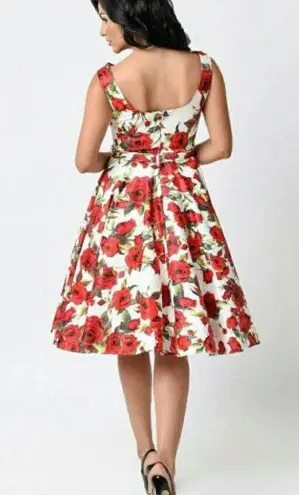 Unique Vintage Rose Belted Fleur Swing Dress