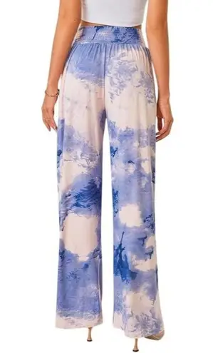 Tie Dye Wide Leg Pants Elastic Waistband Pockets Blue Pink Size XL Palazzo