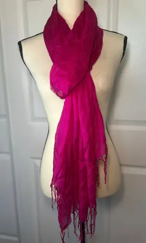 Pink Fuchsia Silk Blend Crinkle Scarf Wrap Shawl Lightweight Evening Boho Fringe