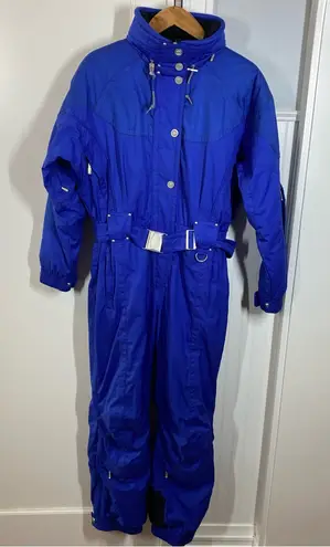 Marker Ski Suit One Piece Snowsuit Snow Bib Apres Vtg Womens size 10 cobalt blue