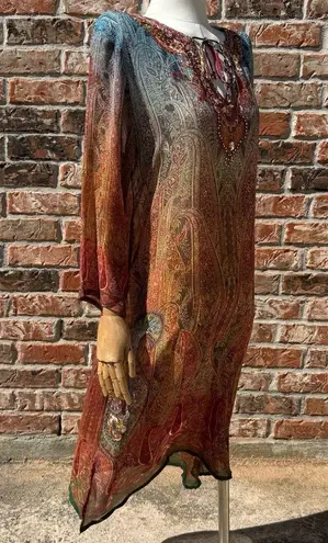 Sheer vintage Y2K paisley swimsuit coverup dress w/rhinestones / M / EUC Red Size M