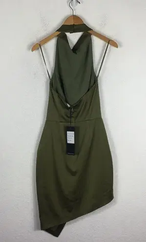 Elliatt NWT  Camo Olive Green Satin Halter Asymmetric Cocktail Mini Dress XS