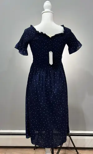 Vine & Love SALE! Navy Smocked Dotted Maxi Dress Size M NWT