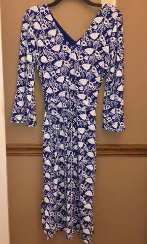 Boden USA Boden Amy Jersey Double V Neck Pocket Floral MIDI Dress Blue White 6R