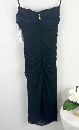 LPA Shirred Bustier Dress Black Strapless Midi Revolve XXS NWT