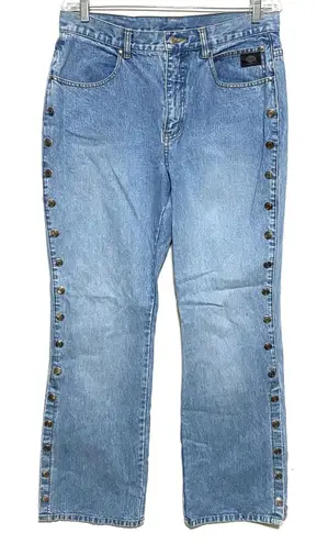 Harley Davidson Rivet Side Snap Buttons Jeans Womens 12 /31 Baddie Motorcycle Blue