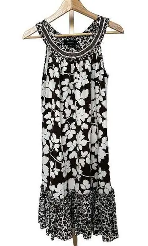 Karen Kane  Halter Beaded Floral Print Flouncy Shift Dress Brown Womens Medium