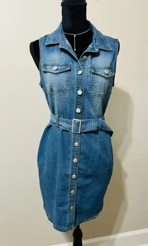 Love Tree New! Belted Button Up Denim Mini Dress Size M