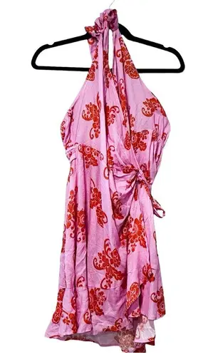 Anthropologie NWT  Pink Floral Halter Mini Dress Sz L