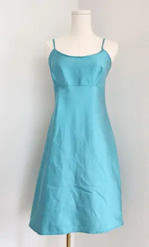 Frances Valentine Shiny Teal Empire Waist Slip Dress Adjustable Straps Y2K XS Blue