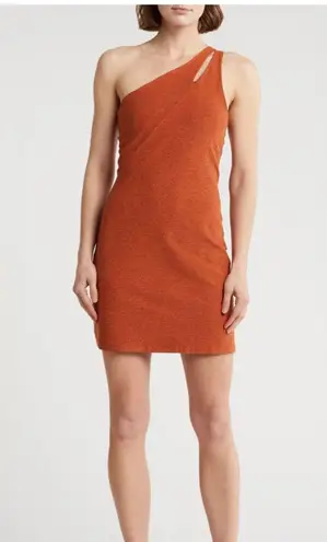 Beyond Yoga Your Mind One-Shoulder Space Dye Minidress in Warm Clay Heather XL