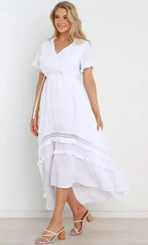 Petal and Pup Womens Chelsea White Ruffle Boho Midi Dress 0