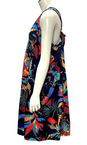 CCC Colorful Bohemian Style Spaghetti Strap Dress V Neck Tropical Leaf Print Med Blue Size undefined