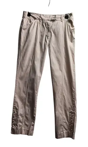 Soft Surroundings Khaki Cotton Stretch Ankle Pants with Button Detail Size M