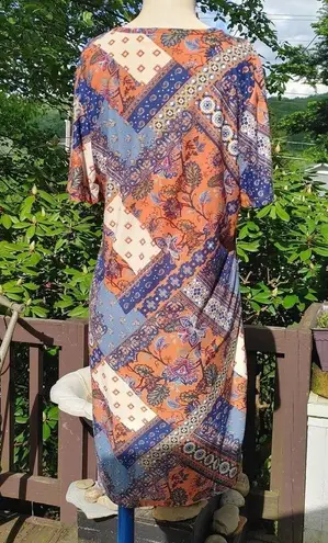 Bobby Brooks Dress XL Knee High Patchwork Boho Paisley Peasant Stretchy Soft