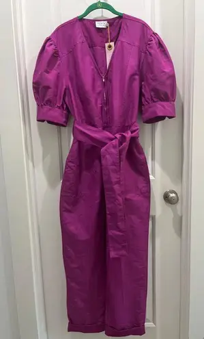 Tanya Taylor NWT Becca Puff Sleeve Belted Jumpsuit in Bougainvilea Purple Sz 12