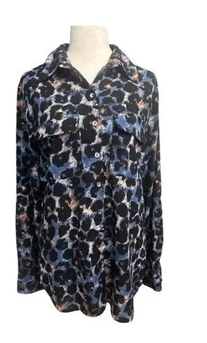 Badgley Mischka Women's Mischka blue multi-color long sleeve button down shirt size medium