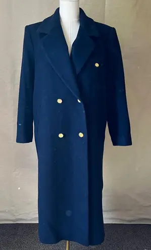Vintage Forecaster of Boston 100% Wool Navy Blue Long Coat 7/8 Gold Button 80s