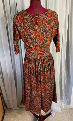dress floral rust brown boho midi Orange