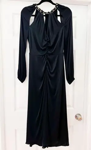 Veronica Beard NWT Fayla Black Silky Satin Ruched Chain Neck Midi Dress sz 2