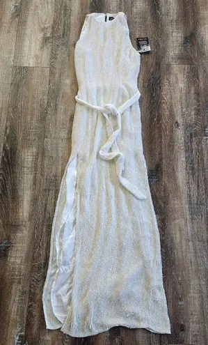 Retrofete Tilly Belted Sequin Chiffon Maxi Dress White Size XS NWT Sleeveless