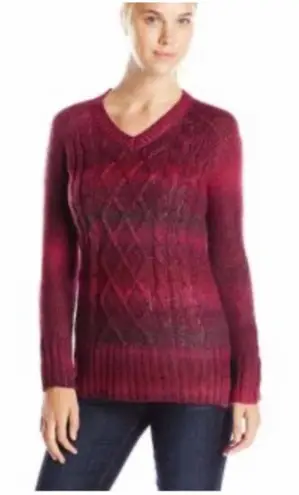 prAna Leisel Plum Gradient Striped Pink Cable Knit Long Sleeve Sweater