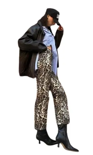 PaperMoon Leopard Print High Rise Jeans Wide Leg Cropped Size Medium NEW