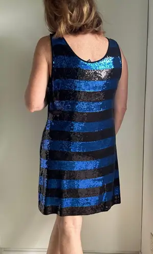 Y2K Sequin Striped Tank Dress Blue Black Size XL Party Going Out INC Sexy