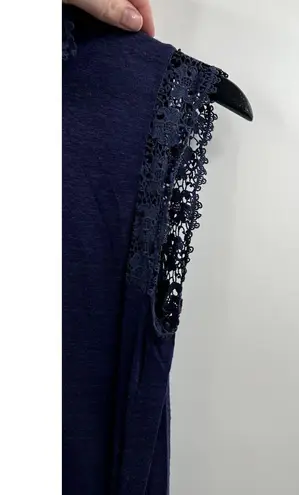 Rebecca Taylor Sleeveless Navy Blue Crochet 100% Linen Dress Size Large
