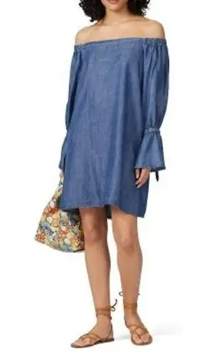 B Collection By Bobeau Women's Auden Blue Chambray Tie Cuff Mini Dress Size S