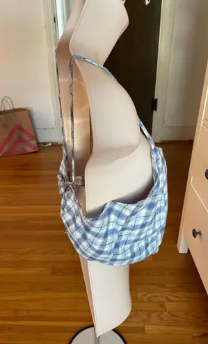 Purrr Melrose Blue White Gingham Spaghetti Straps Crop Top, one size