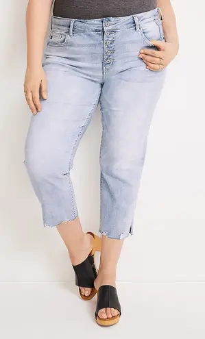 NWT KanCan High Rise Button Fly Cropped Jean Exposed Button Fly Size 22 Plus Blue