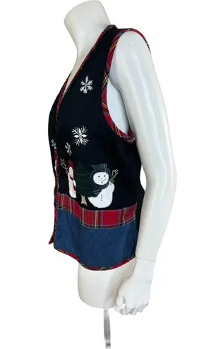 basic editions Holiday Vintage Button Front Snowman Vest Large V-Neck Winter