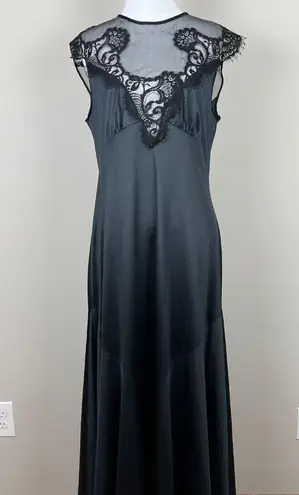 Vintage Sears Nightgown Women Medium Black Mesh Lace Satin Long Sleeveless Sheer