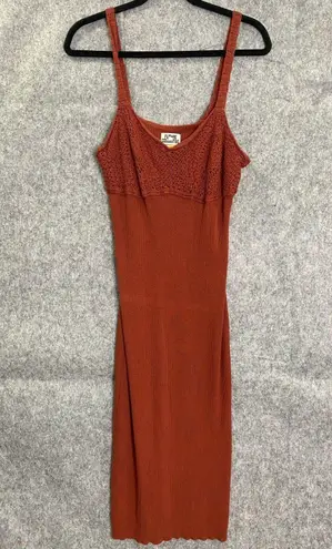 Future Collective Jenny Lopez Knit Midi Dress Rust Crochet Bodice Sleeveless XL Brown