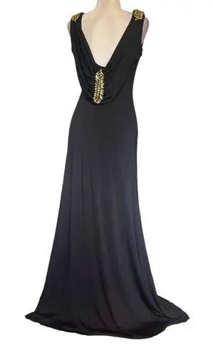 Camille La Vie Beaded Floor Length Gown Sz 6 Black Back Cowl Witchy Glam Goth