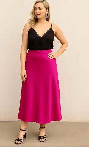 Tash + Sophie Pink Satin Midi Skirt | Size S