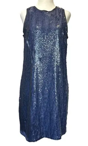 Carmen Marc Valvo  Sequin Shift Dress in Blue Denim 4