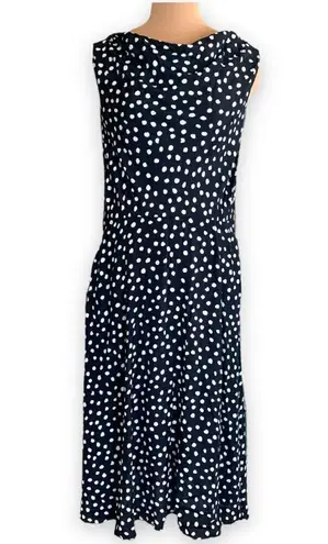 Vintage 1990s Maxi Dress Sleeveless Black White Polka Dot Print Cowl Neck Flowy Size 12