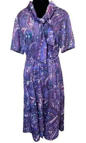 Femme of Dallas Vintage 70s Volup Purple Hippie Eclectic Floral Zip Up Mid Dress Size 1X