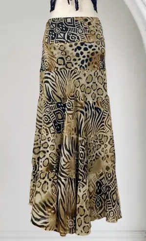 Fairy Grunge Brown Tan Layered Leopard Print Midi Maxi Skirt Size 6 / S Small