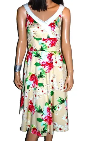 Voodoo Vixen Beige Floral Retro Dress M NWT