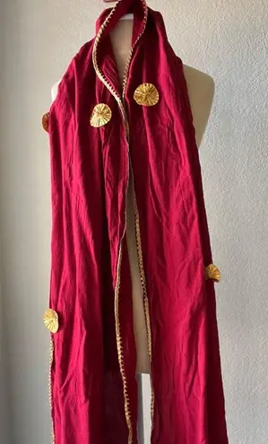 Elegant Red Velvet Shawl with Gold Lace Accents Women's Wrap