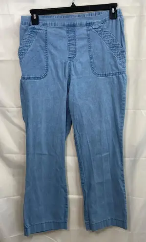 Denim & Company women's light wash pull on deep pocket straight jeans stretch LP Size undefined