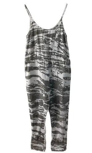 Enza Costa Jumpsuit Womens Large 3 Grey French Linen Drawstring Resort Vacation Gray