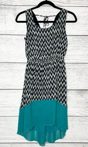 Sweet Storm Sleeveless Casual Fit & Flare Dress Black White & Teal Size Small